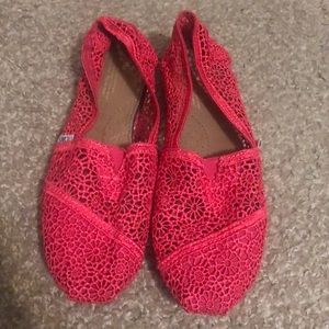 Toms wide crochet hot pink slip on shoes